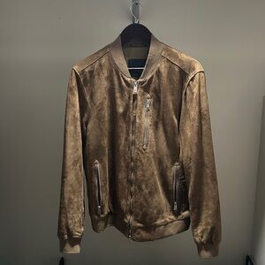 All Saints Acre Brown Suede Bomber Jacket